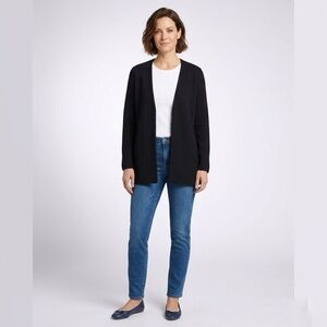 057 EILEEN FISHER Women’s Waffle Knit Open Cardigan - Black, Large